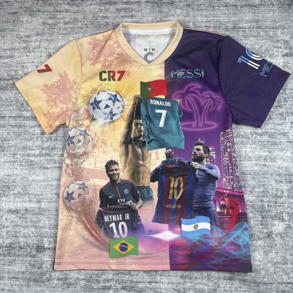 Ronoldo x Messi x Neymar Soccer Jersey T-Shirt Graphic Soccer Cr7 Size M/M Light - Picture 1 of 8